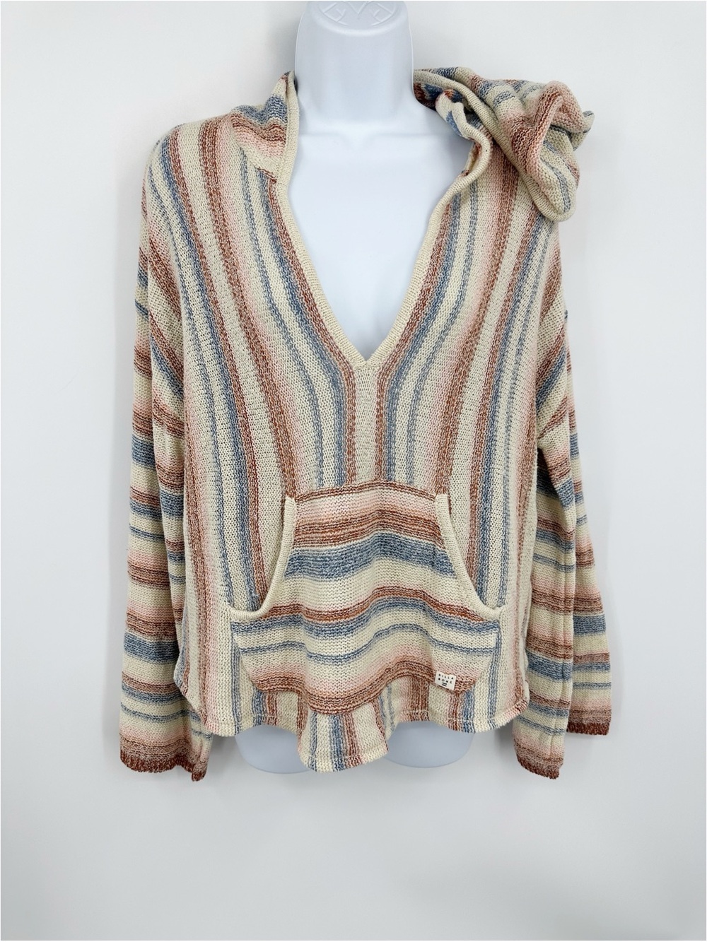 Billabong V Neck Hooded Pullover Sweater Size Large Boho Loungewear